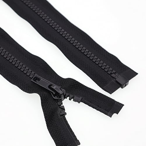 Image of SHUNLI 2PCS #5 24 Inch Separating Jacket Zippers, Black Molded Plastic Zipper Bulk for Sewing Crafts Coats Bags
