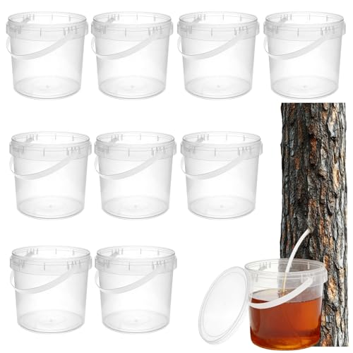 HFYZZ 10 Pack Maple Syrup Collection Buckets, 5 L Clear Plastic Maple Syrup Tapping Container with Lids for Experts or Beginners Maple Birch Syrup Collection Supplies