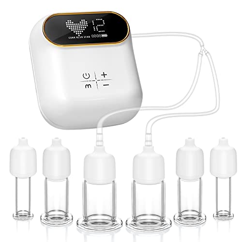 Rolevin Electric Facial Cupping Therapy Set Glass, Rechargeable 3 in 1 Gua Sha Facial Tools Face Cupping Massage for Skin Care, 6Pcs Vacuum Suction Cups for Cellulite, Puffiness Reduction and Lymphatic Drainage