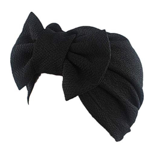 Fxhixiy Women's Stretch Cotton Removable Bowknot Turban Hat Chemo Beanies Hijab Headwear Cap (Black)