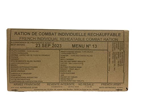 Ration MRE 24h armée française menu 13 repas chaud survie