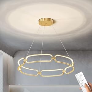 Modern LED Chandeliers with 6 Lights, Dimmable Gold Chandelier with Remote Control, LED Pendant Light Fixture for Dining Room Over Table Kitchen Living Room, 3000K-6500K