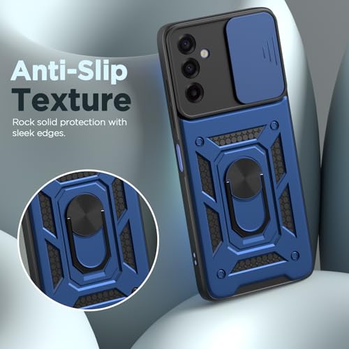 Image of Outlouders Back Cover for Samsung Galaxy M17 5G / A17 5G / F17 5G | D10 Tough Armor 360 Protection Case with Sliding Camera Shield & Ring Holder Stand Bumper Case (Blue)