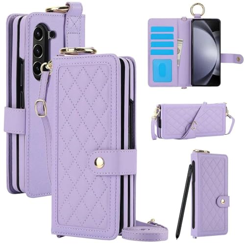 Protection Galaxy Z Fold 3 portefeuille en cuir violet résout le rangement du stylet