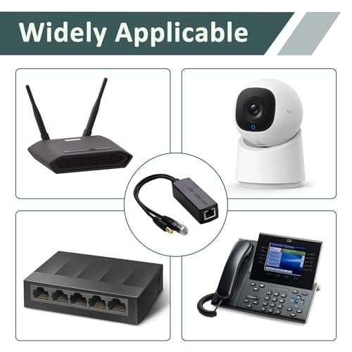 poe DC Stecker, 48V zu 12V 2A Ausgang Splitter Adapter, IEEE802.3af/at Standard, Aktiver Poe Adapter für IP Kamera, AP, Smart Home, 240 mm