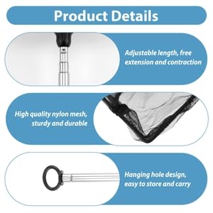 10cm Filet pour la pêche en Aquarium avec 16 à 40 cm Poignée Extensible, Aquarium Petit Épuisette, Télescopique Epuisette Aquarium Maille pour Aquariums Bassins Réservoir de Poissons【10 * 8CM】