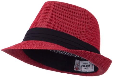 Hatiya Kid's Paper Straw Black Band Fedora - Red OSFM
