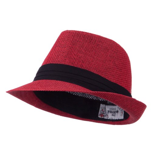 Hatiya Kid's Paper Straw Black Band Fedora - Red Osfm #TOP18