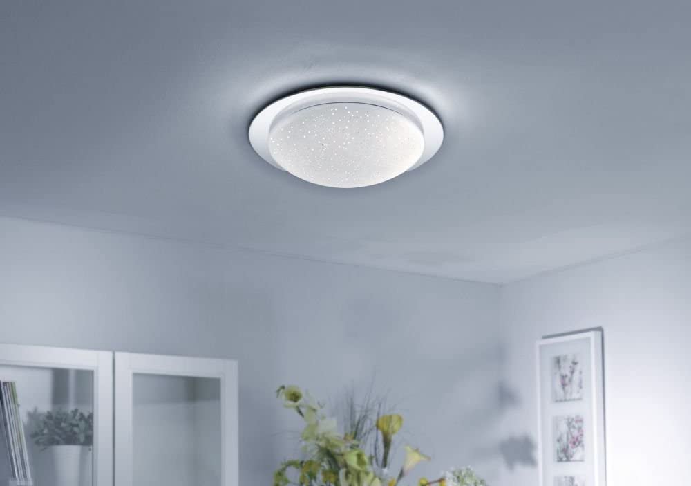 LeuchtenDirekt LED Deckenleuchte, D=38cm, Chrom, Sternenhimmel IP44 Bad | spritzwassergeschützt, Dimmbar über Wandschalter, Farbtemperatur einstellbar, Warmweiss - Kaltweiss, Badlampe