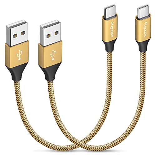 etguuds USB to USB C Cable 1ft, 2-Pack USB A to Type C Charger Cord Fast Charging for Samsung Galaxy A17 A16 A15 A26 A36 A56, S25 S24 S23 S22 S21 S20 S10 Note 20, for iPhone 17 16 15, Moto, Gold