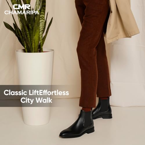 CHAMARIPA Men's Invisible Height Increasing Shoes - Leather Elevator Chelsea Shoes for Man,2-3 inches Taller.4