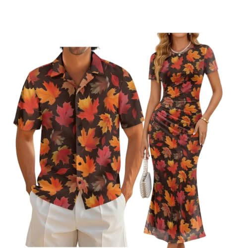YECARYPOD Autumn Leaf Matching Hawaiian Party Outfit for Couple