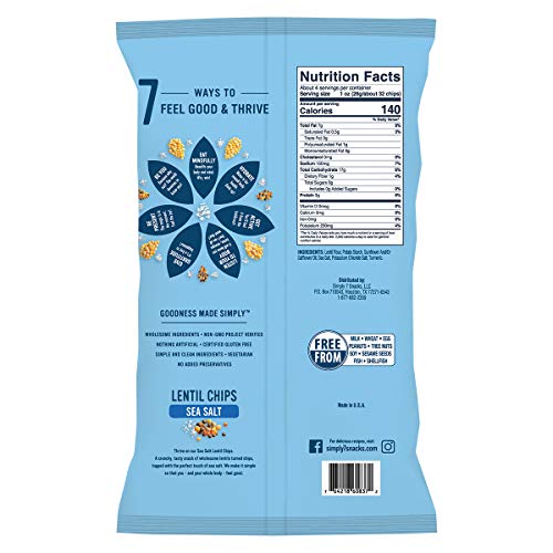 Simply 7, Lentil Chips, Sea Salt, 4 Oz,12 Pack, Non-Gmo, Nut-Free, Vegetarian, Low Calorie, Plant-Based, Cholesterol-Free, Low Fat, Vegan Snack #TOP1
