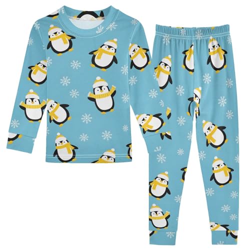 Pajama Sets Long Sleeve Penguin Snowflakes on Blue Soft Comfy Sleepwear 2 Piece PJS 3-8T