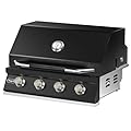 Hygrill 32-Inch Built In Grill for Liquid Propane, Stainless Steel Outdoor Kitchen 4-Burner Grill Head, Black