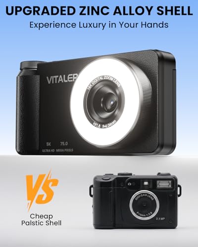 Image of 5K Digital Camera for Photography with Fill Light,75MP Flip Screen for Kids