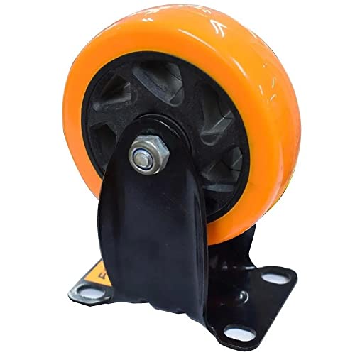 CABLEPELADO Rueda Fija industrial sin freno | Unidireccionales | Rueda para Muebles | Poliuretano | No ralla suelo | Silenciosa | Aptas para soportar cargas hasta 80 Kg | Diámetro 75 mm | Naranja