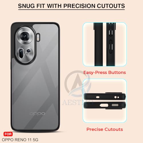 Image of AESTMO Oppo Reno 11 5G Back Cover | 360 Protection | Crystal Clear Hard Back Transparent | Bumper Case for Oppo Reno 11 (PC & TPU, Black Bumper)