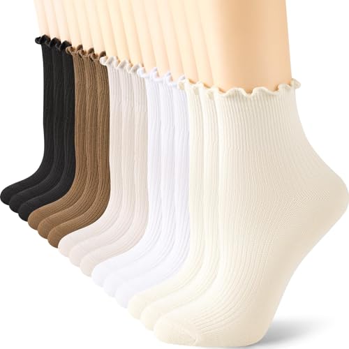 LITERRA 15 Pairs Women's Ruffle Calf Ankle Socks - Cute Fashion Breathable Casual Socks, Size 9-11 Bulk Pack
