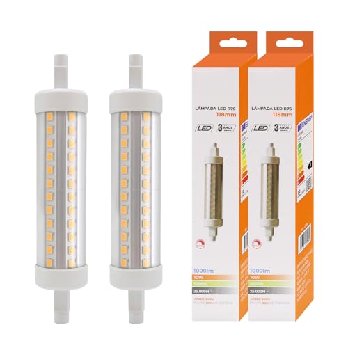 Maxled, Light is Led! 2x Bombilla LED R7S 118mm 10W Regulable Blanco Cálido 3000K Equivalente 75W Lámpara Halógena Slim Lineal R7S Tipo Base de Doble para Iluminación del Hogar Luz de 360° 1000lm