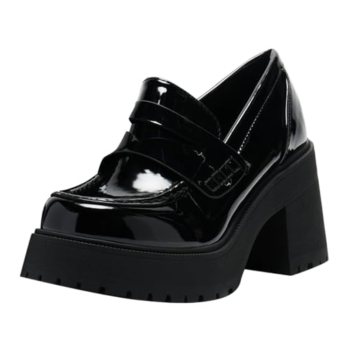 FOWT Women Round Toe Platform Pumps Chunky Block Mid Heel Penny Loafers Stable Casual Outfit Street Shoes Size 4-16 US