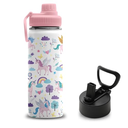 FAIVHSO Unicorn Gifts for Girls, 18 oz Water Bottle with 2 Lids