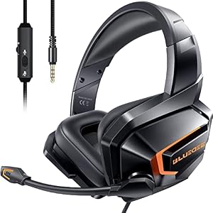 Bluedee Fones de ouvido para jogos para PS5 PS4 Xbox Switch, cancelamento de ruído sobre a orelha fones de ouvido com microfone, surround de graves, protetores de ouvido de memória macia para laptop, PC Mac