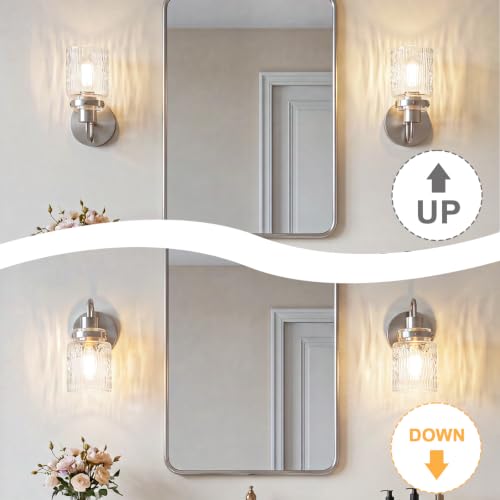 Image of 2 Pack Hammered Glass Wall Sconces Set of Two,Brushed Nickel