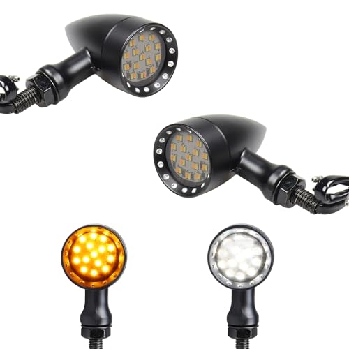 FACAILAHA Bullet Front LED Turn Signal Lights Universal Motorcycle Switchback Amber Blinkers W/Relocation Kits Compatible with Honda VT750 CBR1000RR Harley Yamaha Suzuki Kawasaki Chopper Triumph