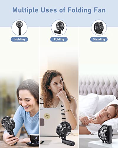 TriPole Handheld Fan Rechargeable, Foldable Battery USB Fan, Personal Pocket Fans, 3-Speed Mini Handheld Desk Fans, 180°Adjustable Portable Fan for Indoor, Camp, Sport, Shop-Black