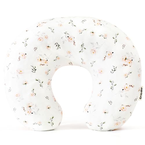 Image of GRSSDER Reversible Nursing Pillow Cover, Ultra Soft Stretchy Minky Removable Nursing Covers Fitted for Breastfeeding Pillows Snug and Safe, Comfortable Slipcover for Girls, Stylish Pink Rose Flora