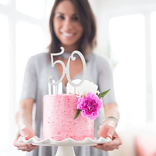 50 Cake Topper 50Th Anniversary Birthday Wedding Diamond Cake Topper For Women 50 Sparkle Bling Rhinestone Cake Decoration Party Supplies Keepsake, Silver #TOP3