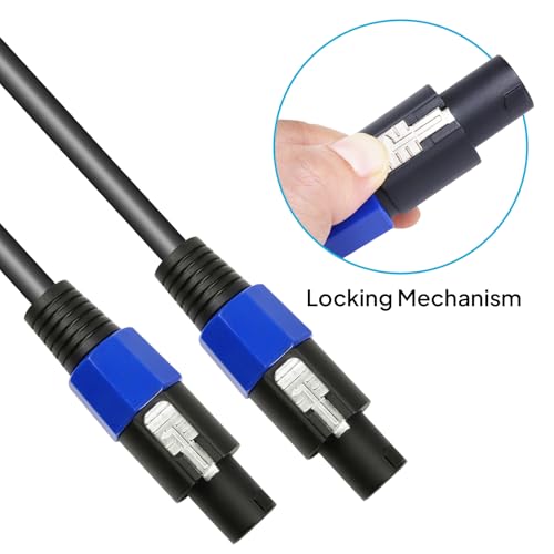 Image of 2 Conductor Speakon Cables 20 Feet 2 Pack | SpeakON to Speakon Male Speaker Twist Lock Plug Cable for Stage DJ, PA, Mixer, Home Audio, Compatible NL2 Series Port