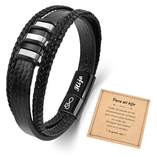 SUNSH Pulsera De Cuero Para Hijo - Regalo Para Niño/Adolescente/Hombre - Cumpleaños, Navidad,...
