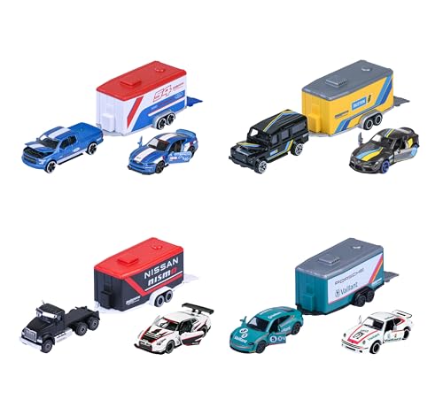 Majorette 8502003001 Pojazd z przyczepą + wyścigówka 4 rodzaje; resorak die cast; auto z przyczepą: 19 cm; wysyłka losowa