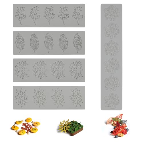 Zfseyuh Molde de silicone de folha, 5 peças molde de silicone para Fondant, molde de impressão artesanato de açúcar para decoração de bolos, trabalhos manuais, cozinha, chocolate