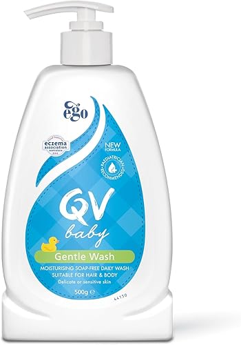 QV Baby Gentle Wash 500ml - with Vitamin B3 & Glycerin, Delicate Soap-Free, pH-Balanced For Everyday Use Suitable For Face, Body & Hair, Body Wash For Sensitive Skin, Eczema, Psoriasis, Bath