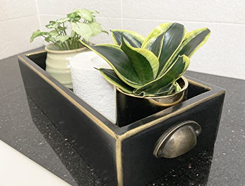Brighton Living Black & Gold Wood Bathroom Decorative Storage Mason Jar Box, Toilet Paper Holder, Succulent Garden Planter, Diaper Organizer, Small Wooden Crate Farmhouse Rustic Decor #TOP1