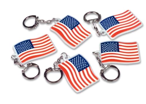 Chochkees 12 Count American Flag Key Chain USA with Keyring Accessories for Boys and Girls 4th of July 2 Inches (12-Pack)