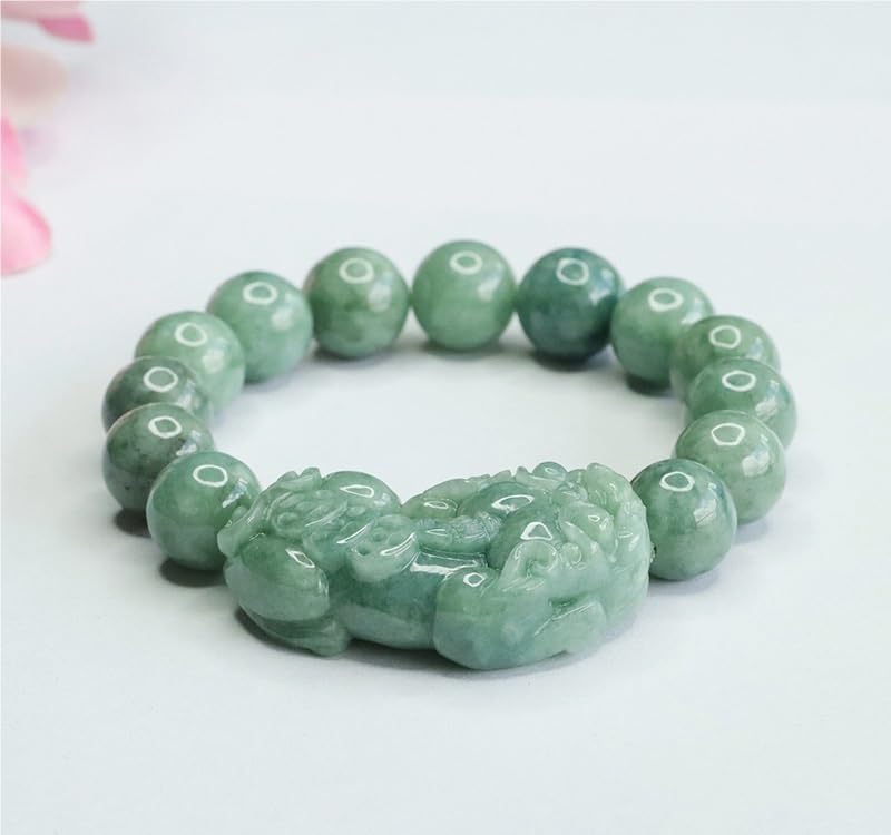 Bracciale in giada for donna uomo, braccialetto con perline Pixiu in giadeite di grado A, amuleto Fengshui buona fortuna e ricchezza for la meditazione yoga, elastico da 11 mm