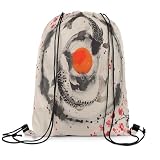 jejeloiu Mochila japonesa com cordão ondulado 33 cm x 39,9 cm, suporte para ondas oceânicas, Fuji, esportes, academia, bolsa japonesa, Ukiyoe, Cáqui preto vermelho, 13x15.7inch, Koi