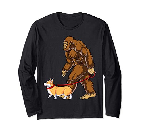 Bigfoot Dog Walk Corgi Men Women Sasquatch Lover Gifts Funny Manga Larga
