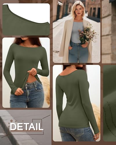 Neer 3 Pack Women's Tight Long Sleeve Shirts, Slim Fitted Boat Neck Tees Going Out Basic Trendy Y2k Tops4