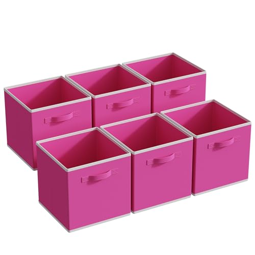 MAX Houser Fabric Cloth Storage Bins,Foldable Storage Cubes Organizer Baskets with Dual Handles for Home Bedroom Storage,Set of 6(Pink)