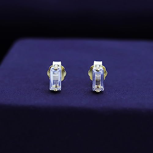 Baguette Cut Cubic Zirconia Dainty Stud Earring In 14K Yellow Gold Over Sterling Silver #TOP1