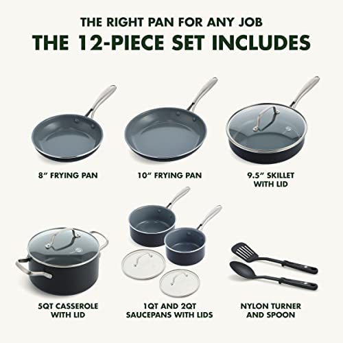 Greenpan Swift Healthy Ceramic Nonstick, 12 Piece Cookware Pots And Pans Set, Stainless Steel Handles, Pfas-Free, Dishwasher Safe, Oven Safe, Black #TOP1