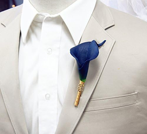 Angel Isabella Build Your Wedding Package-Artificial Flower Bouquet Corsage Boutonniere Rose Calla Lily Navy Gold Wedding Theme (Boutonniere)