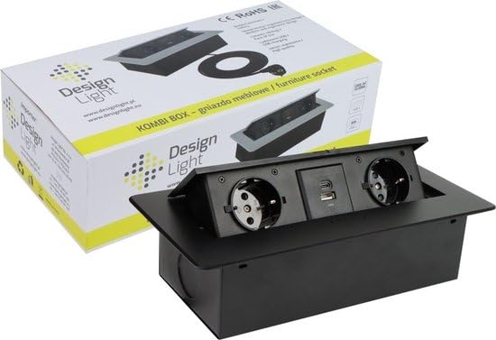 Kombibox - Ciabatta da incasso con 2 prese e USB e USB-C con cavo da 3 metri (nero)