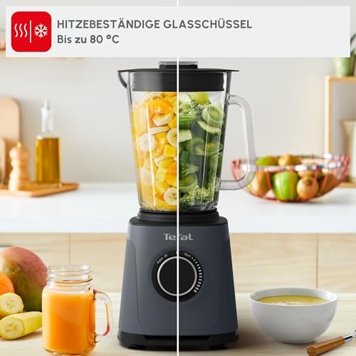 Bild 4 - Tefal PerfectMix Essential Hochgeschwindigkeits-Standmixer, stufenlos einstellbare Geschwindigkeit, Pulsfunktion, abnehmbare Powelix-Klingen, hitzebeständiger 2 l Glasbehälter, 1200 W, Grau, BL771BF0