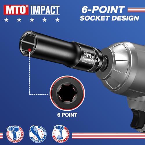 Image of MTO 1 /2 inch Drive 13mm Deep Impact Socket, 6-Point Metric Socket for Automotive Maintaince, CR-V Steel Meets ANSI Standards